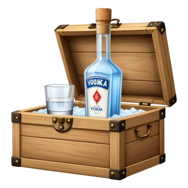 Wooden box with vodka sticker