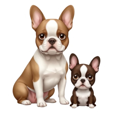 All White French bulldog sitting next to brown Boston terrier sticker