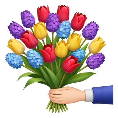 tulip, hyacinth and hydrangeas boquet in one hand held boquet sticker