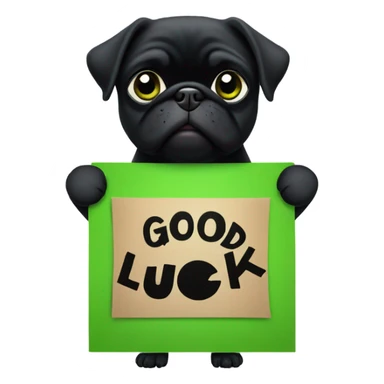 Black pug holding a green sign that says good luck  sticker