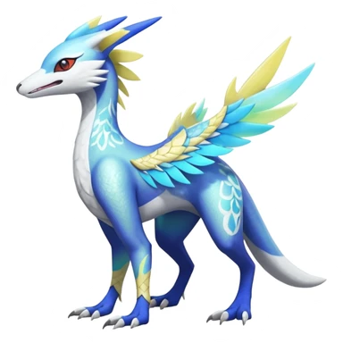 Colorful scaly flurry iridescent shiny bioluminescent translucent luminescent neon pastel bright pale Latias-Sergal-Vernid-Lombax-Renamon-Zeraora-Bastet-Fakémon-hybrid-fusion-creature, full body sticker