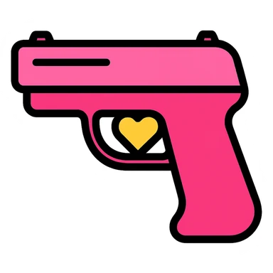 stylized pink pistol with a heart-shaped trigger, modern icon sticker