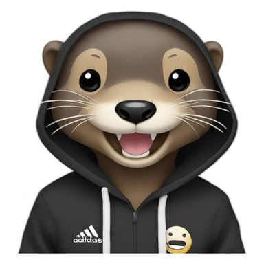 otter in black adidas hoodie with a wide smile sticker