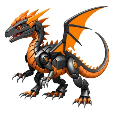 Cool Edgy Black Orange Digimon-Fakemon-Guilmon-Velociraptor-Dragon-Mecha full body sticker