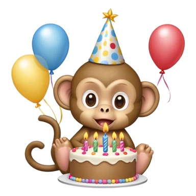 a baby monkey with a birthday cake blowing out the candles  sticker