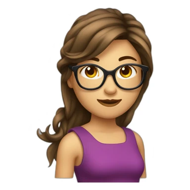 Fille cheveux détachés brune a lunette sticker