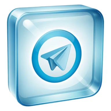 Telegram logo on a transparent glass square rounded block sticker