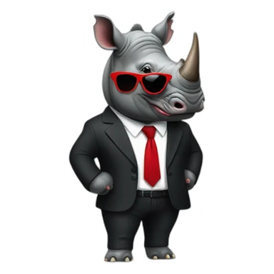 rhino wearing black suit with red tie and sunglasses sticker