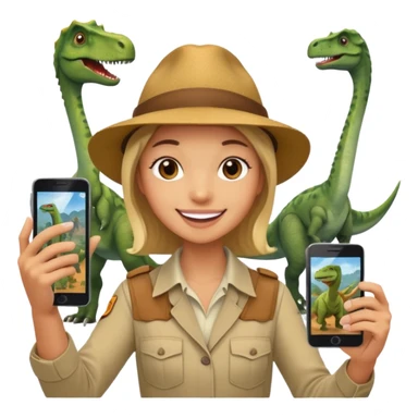 A human living with the dinosaurs and taking a selfie with them sticker