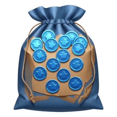 blue coins inside a brown bag  sticker