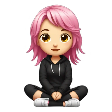 Full body Front view curvy emo girl pink hair sits on the floor straight view hands up black skirt белые трусики полосатые рваные чулки sticker