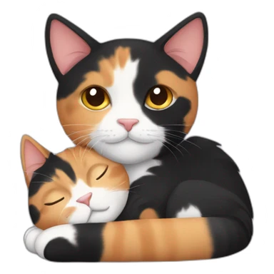 calico cat cuddling with black male cat sticker