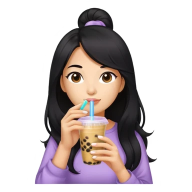 woman tanned long black hair, hot, drinking bubble tea sticker