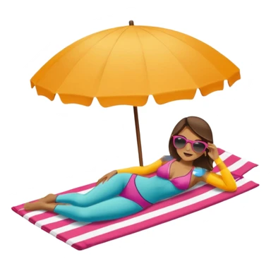Chica tomando el sol en una playa acostada en una toalla con una sombrilla sticker