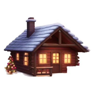 winter cabin with burgundy Christmas lights  sticker