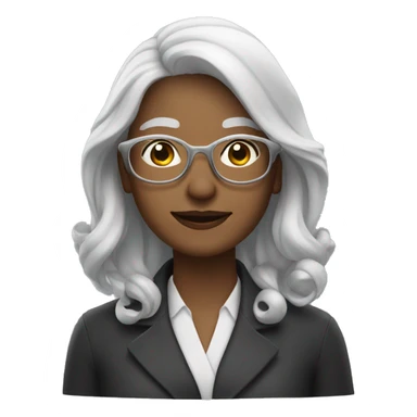 A woman with silver/white hair and glasses sticker