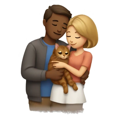Couple hugging with a brown cat sticker