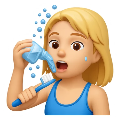 Add a toothbrush to the person rinsing mouth with water, water splashing, in the style of emoji. Keep the emoji style and no background. sticker