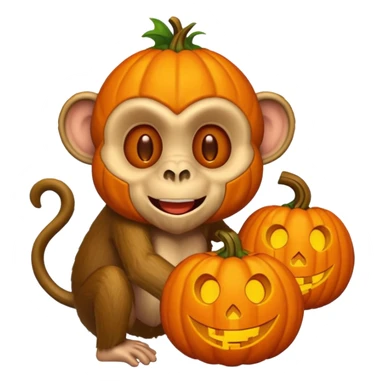 twitter emoji style monkey with jack o lantern as head sticker