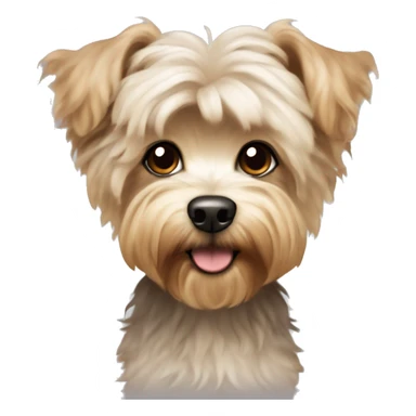yorkie bichon mix. dog with light tan curly fur, very very long ears down. dark brown eyes, mouth closed.  sticker