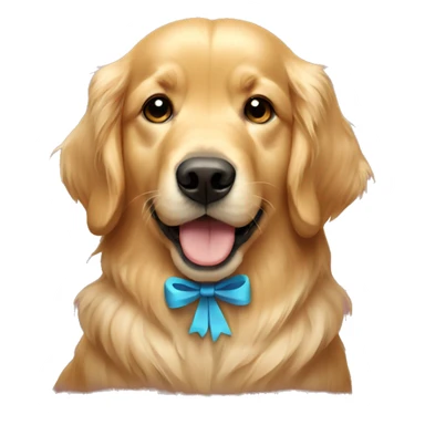 A golden retriever with a bow sticker