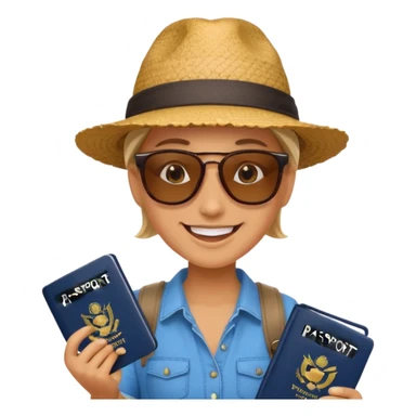 Traveler character with passport sticker