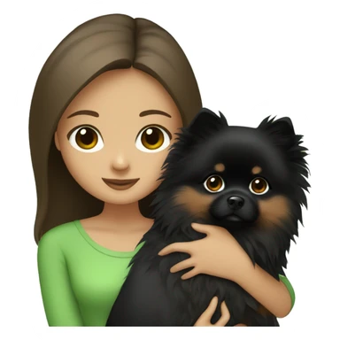 girl with brown hair green eyes holding a black Pomeranian spitz dog sticker