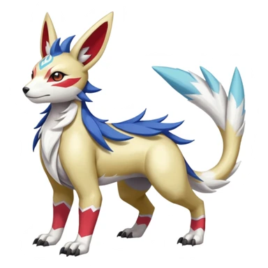 Colorful Skilled Adept Graceful Asian Painted WereGarurumon-Linoone-Meloetta-Renamon-Zangoose-fusion-hybrid-creature (full body) sticker
