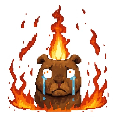 crying capybara, a fire around, pixel-art style sticker