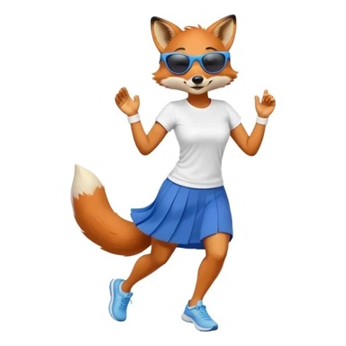 friendly anthropomorphised female fox in skirt and t-shirt, wearing dark sunglasses, jogging upright in relaxed pose sticker