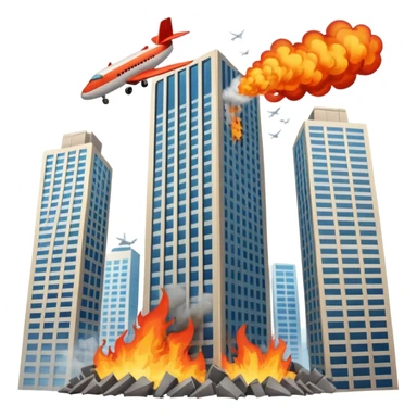 An airplane crashing into a tall tower skyscraper building  sticker