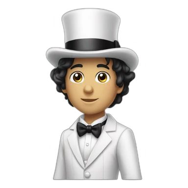 Full body young man white bow tie,, black hair, white bow,, white bow tie, black suit and top hat, sticker