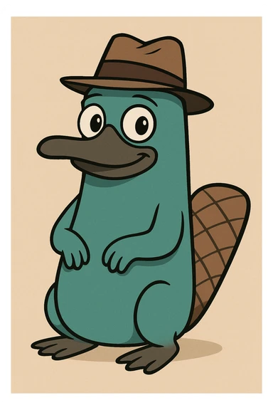 teal platypus, brown fedora, cute and friendly, soft colors sticker