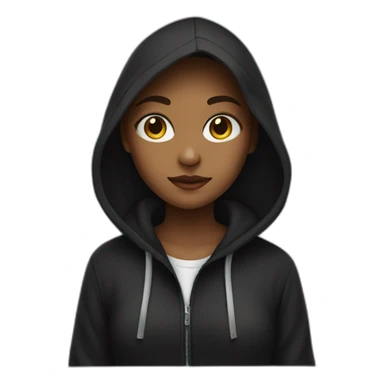 a girl in a shirt under a black hoodie sticker