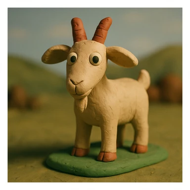 goat standing on grass, visible fingerprints, matte plasticine look, claymation style sticker