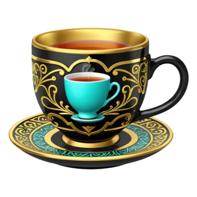 Futuristic cyberpunk neon colors, tea cup with black and 14k gold pattern print sticker