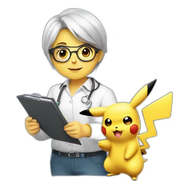 pikachu therapist with glasses and clipboard sticker
