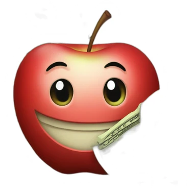 smiling red apple with a lot of money sticker