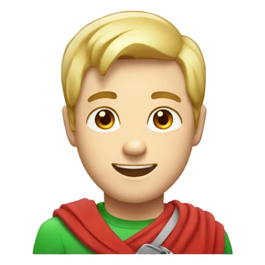 male character emoji, white forehead band with red circle, hearts for eyes, happy expression, green shirt sticker