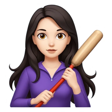 woman with long dark hair holding a flying bat sticker