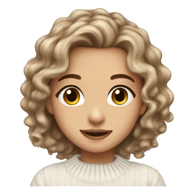 Beautiful girl, long brown hair, light curls, long eyelashes and brown eyes wearing a white sweater sticker