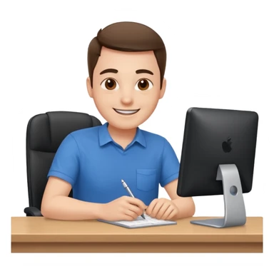 happy employee sitting at a desk sticker