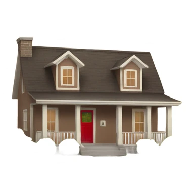 Brown colored ranch style house with a red  front door  sticker