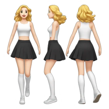 full-body-caucasian-curvy-beauty-jumping-short-black-skirt-back-and-front-views-strong-wind-knickers-long-white-socks sticker