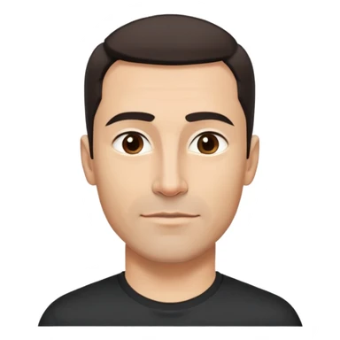 Attractive man in his 40s with youthful appearance, light brown skin, elongated face, defined jawline, medium dark eyes, arched eyebrows, straight nose, handsome friendly expression, short dark hair styled upward, athletic build, wearing a fitted black t-shirt sticker