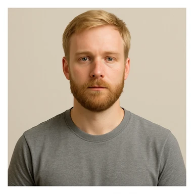 blonde guy with a beard, neutral expression, upper body, simple background sticker