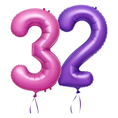 Pink balloon with a 2 on it and a purple balloon with a 3 on it sticker