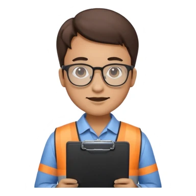 engineer standing with clipboard sticker