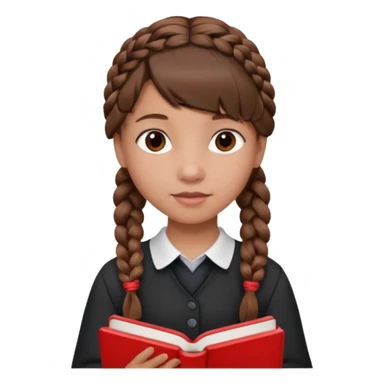 brown braid hair girl kid, student, black gile, red book sticker