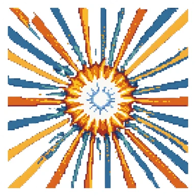 Bomberman explosion center tile animation frame 1, slightly smaller bright fiery explosion core, yellows and oranges, clean pixel art edges, beginning of explosion sticker